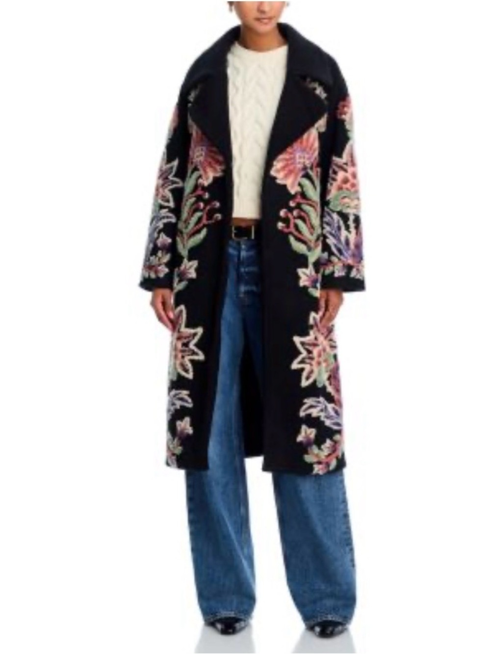 FARM Rio embroidered Black Coat with Multicolor size S NWT